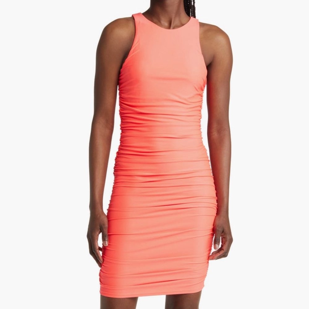 Good American Ruched Satin Bodycon Dresss